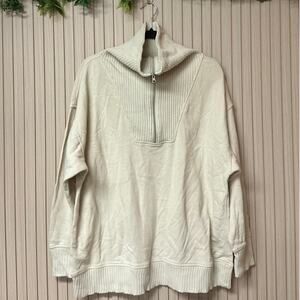 Aerie Women’s Beige Quarter Zip Pullover Sweatshirt Size M